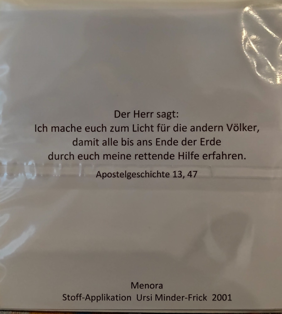Faltkarte 15x15cm Menora - Stoffapplikation Ursi Minder-Frick - Apg. 13,47