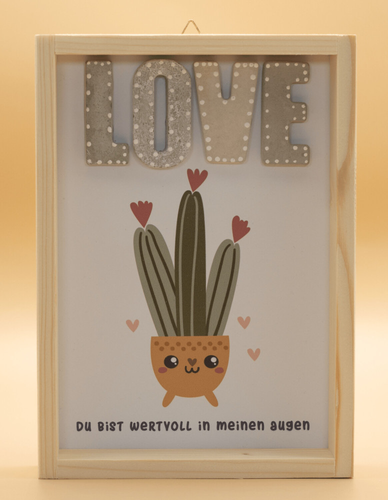 Cementini Wandbild Kaktus LOVE - Aus Holz und Betonbuchstaben