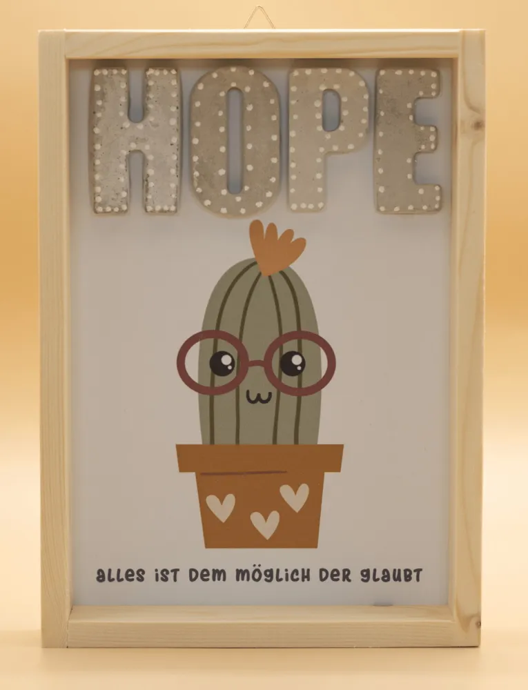 Cementini Wandbild Kaktus HOPE - Aus Holz und Betonbuchstaben