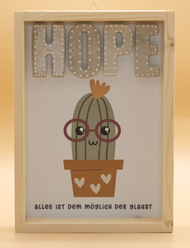 Cementini Wandbild Kaktus HOPE - Aus Holz und Betonbuchstaben