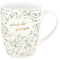 Tasse - Wunderbar geborgen - weiss, grün, 300ml