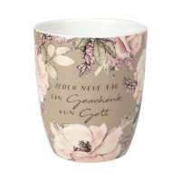 Tasse - Jeder neue Tag ein Geschenk von Gott - beige, Blumen, 350ml