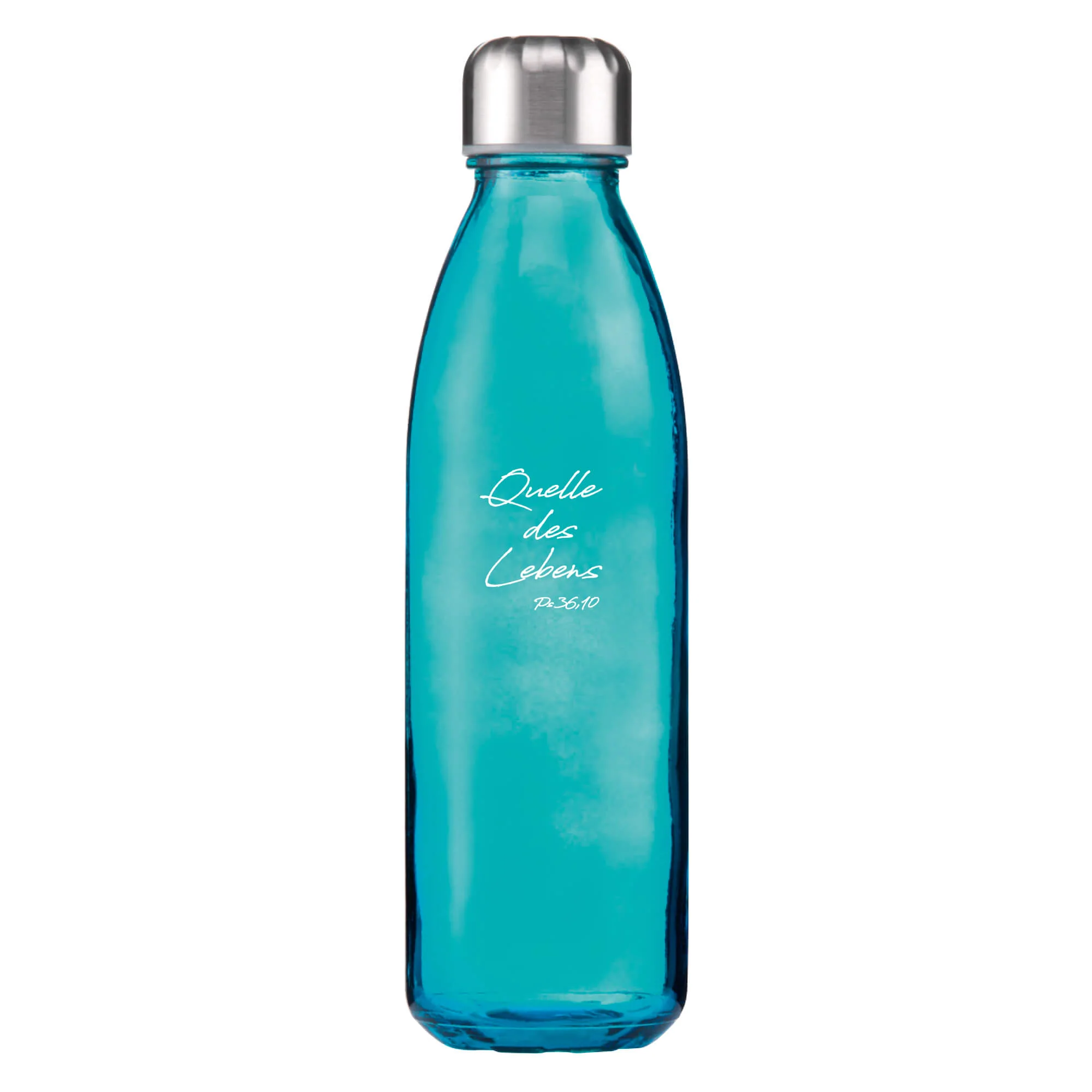 Quelle des Lebens - Glas-Trinkflasche (blau) - Fassungsvermögen 650 ml