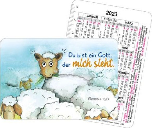 Spielkarten-Kalender Motiv Schafe - Jahreslosung 2023 - Du bist ein Gott, der mich sieht
