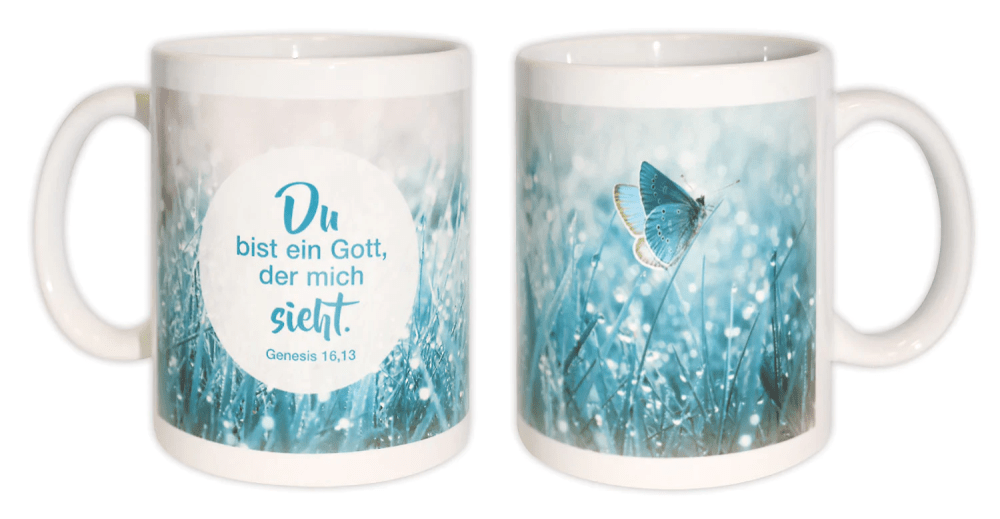 Du bist ein Gott, der mich sieht - Motiv Schmetterling (Fototasse) - Jahreslosung 2023